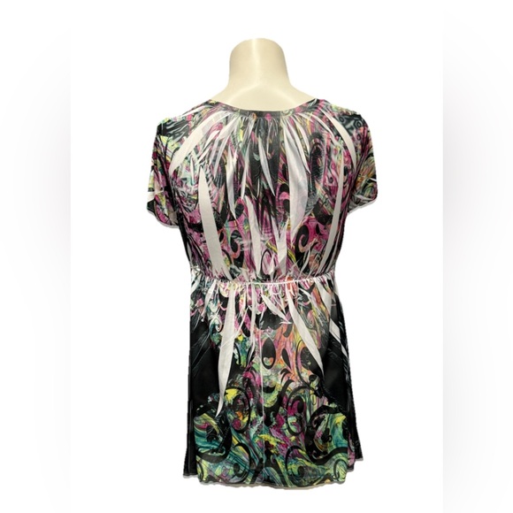 BOSTON PROPER Flowy Tunic Top Women’s S Abstract Multicolor V-neck Short Sleeve - Picture 3 of 9